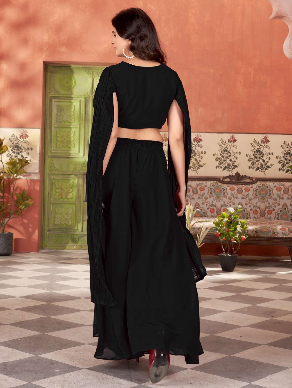 women solid with work round neck fusion set - 21975277 - Standard Image - 3