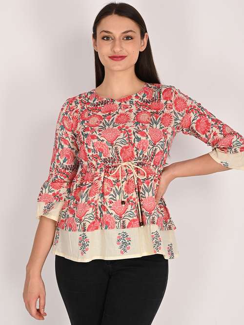 women three quarter sleeve peplum ethnic top - 21975287 - Standard Image - 0