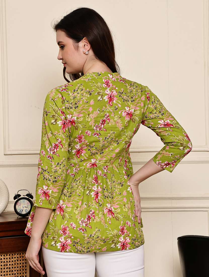 women floral three quarter sleeve angrakha kurti - 21975293 -  Standard Image - 3