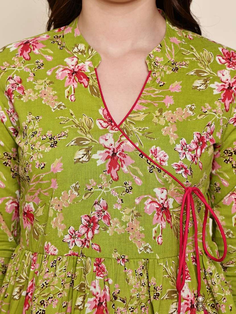 women floral three quarter sleeve angrakha kurti - 21975293 -  Standard Image - 5