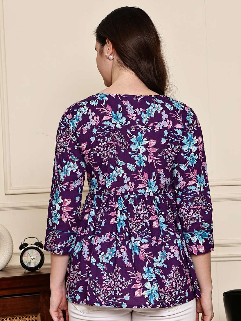 women three quarter sleeve peplum ethnic top - 21975294 -  Standard Image - 3