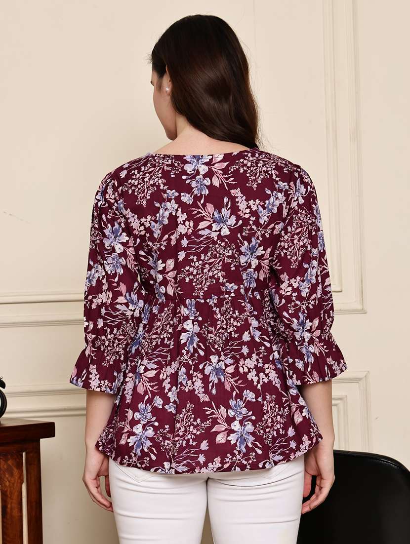 women three quarter sleeve peplum ethnic top - 21975295 -  Standard Image - 3