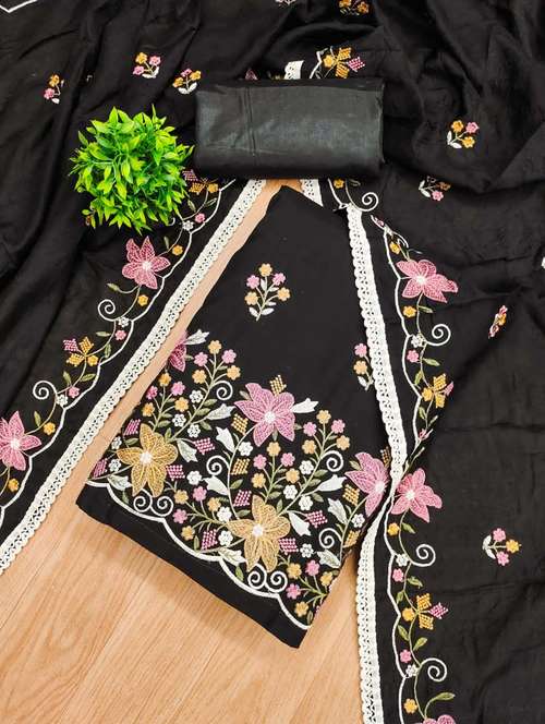 women solid with work embroidered unstitched suit set - 21975297 - Standard Image - 0