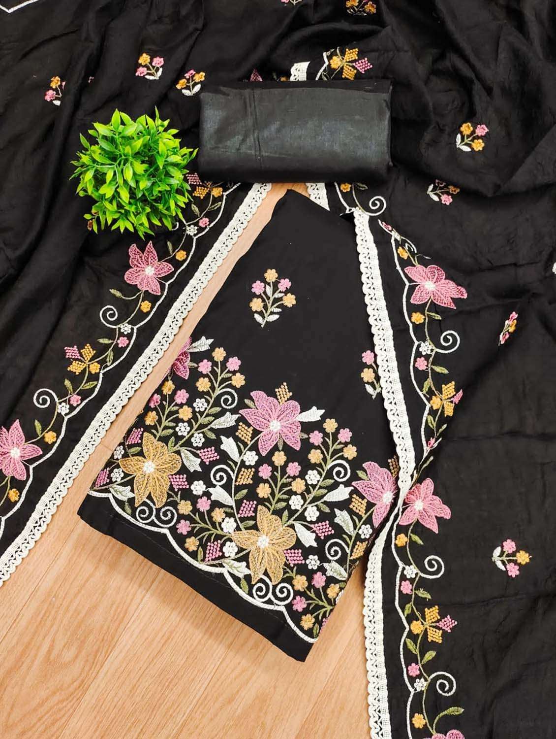 women solid with work embroidered unstitched suit set - 21975297 - Zoom Image - 0