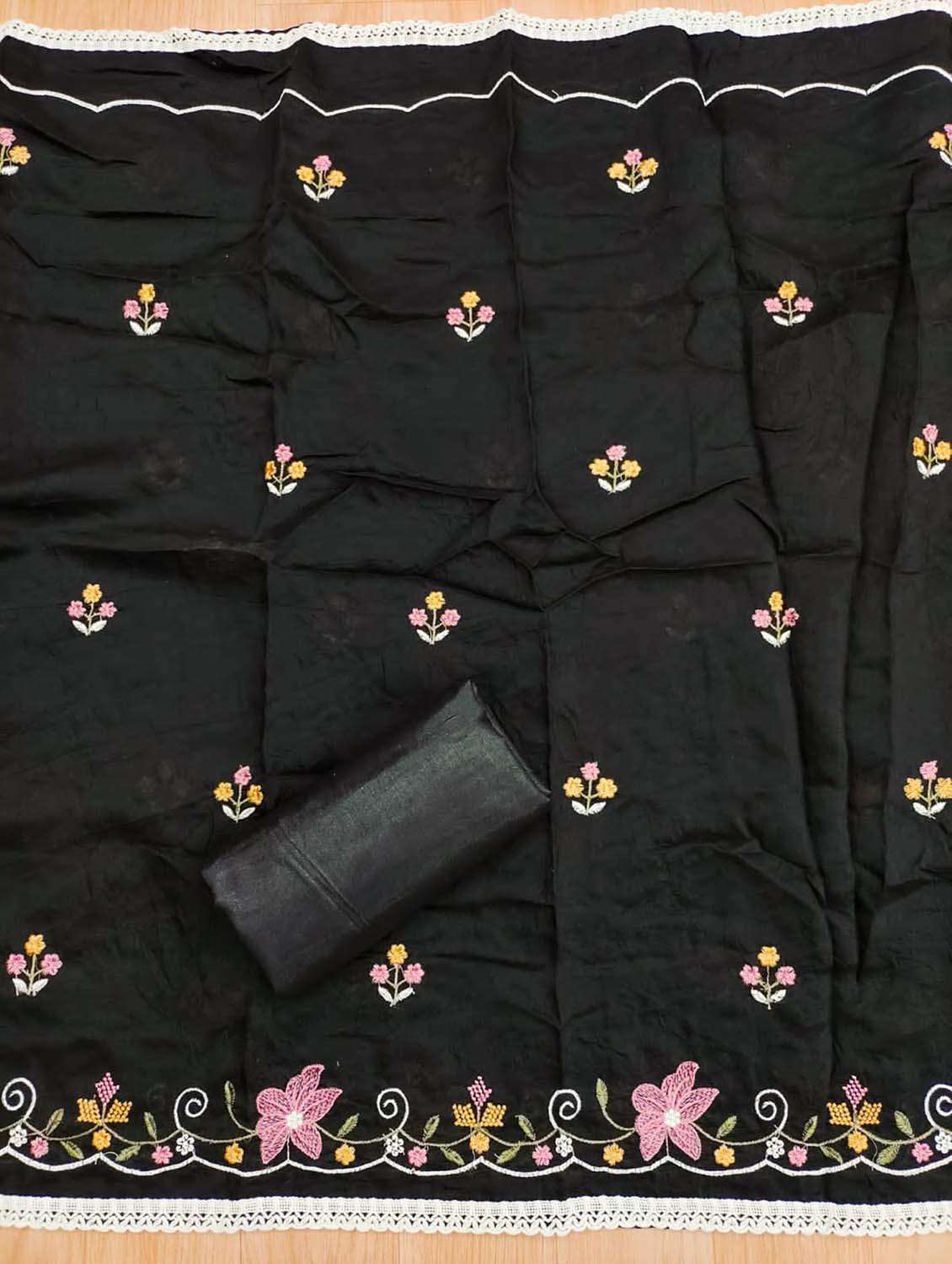 women solid with work embroidered unstitched suit set - 21975297 - Standard Image - 3