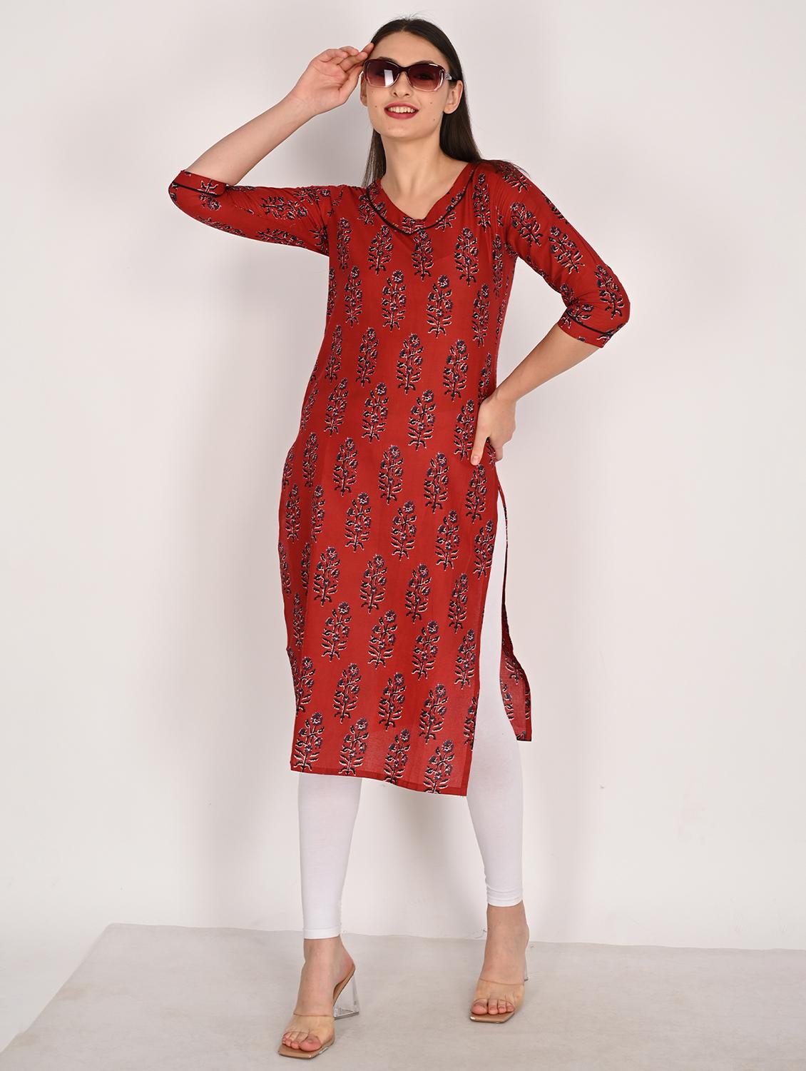 women printed three quarter sleeve straight kurta - 21975299 - Zoom Image - 0