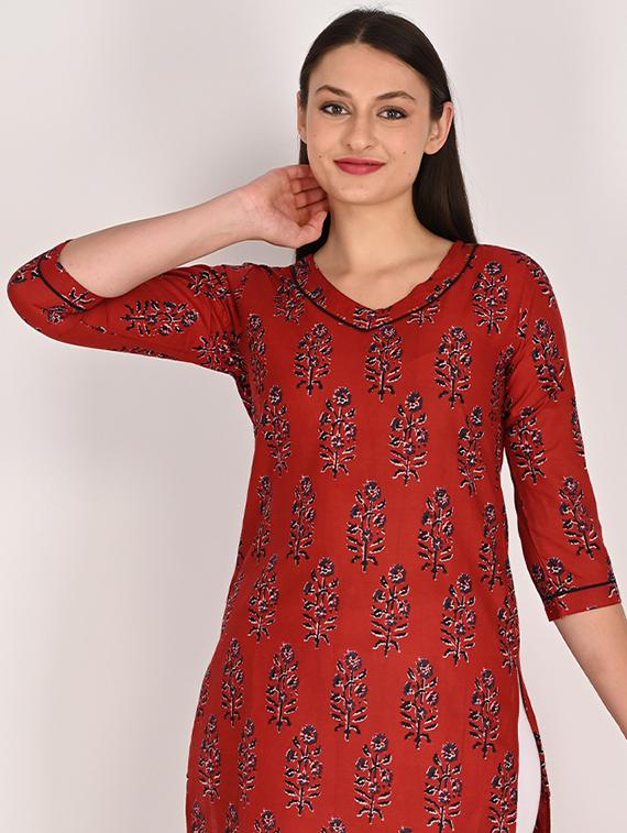 women printed three quarter sleeve straight kurta - 21975299 - Standard Image - 5