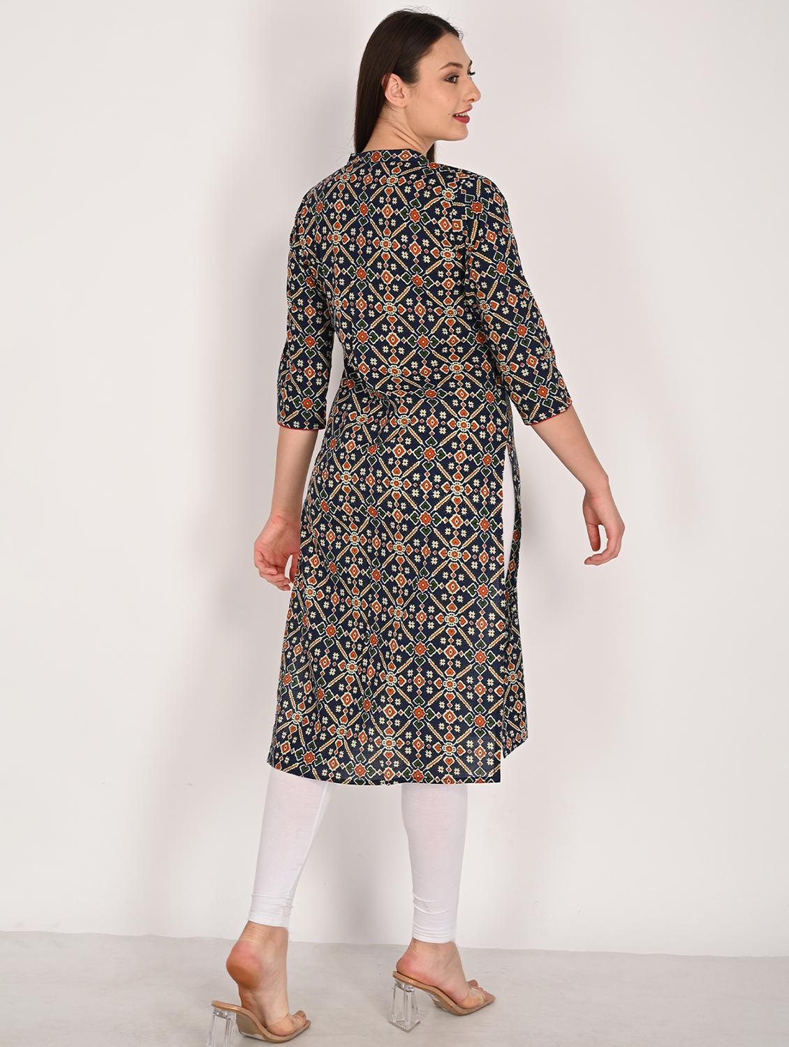 women printed three quarter sleeve straight kurta - 21975302 - Standard Image - 3