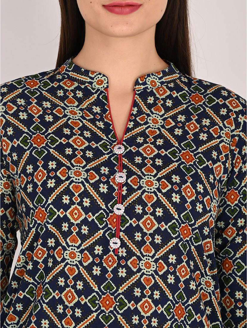 women printed three quarter sleeve straight kurta - 21975302 - Standard Image - 5