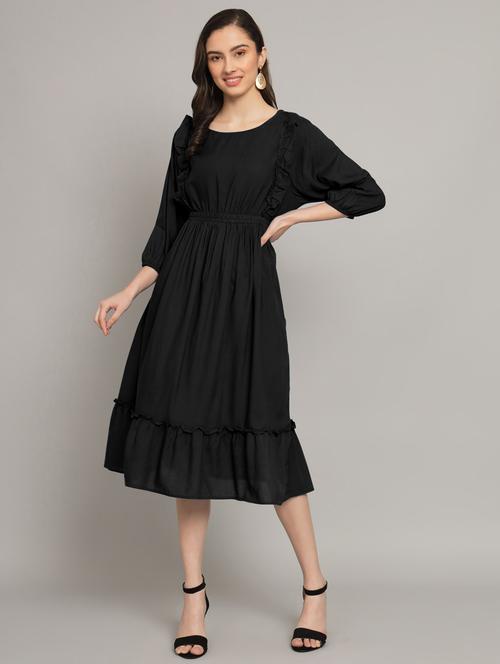 women solid three quarter sleeve tiered dress - 21975305 - Standard Image - 0