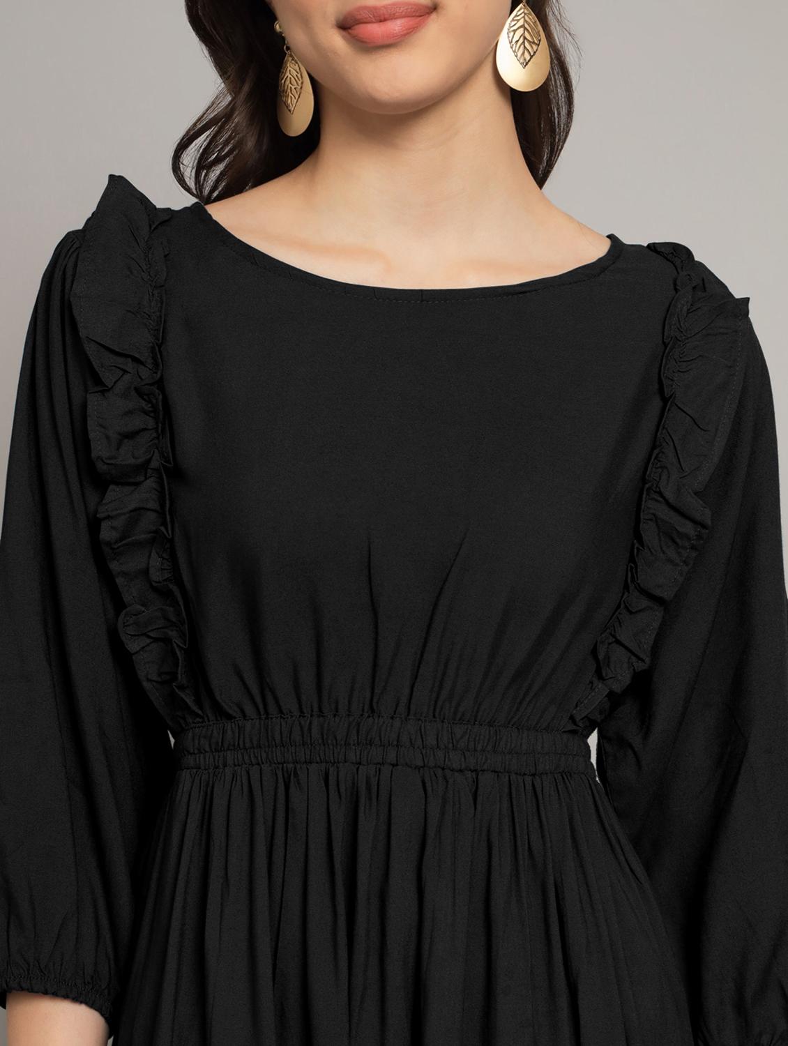 women solid three quarter sleeve tiered dress - 21975305 - Standard Image - 3