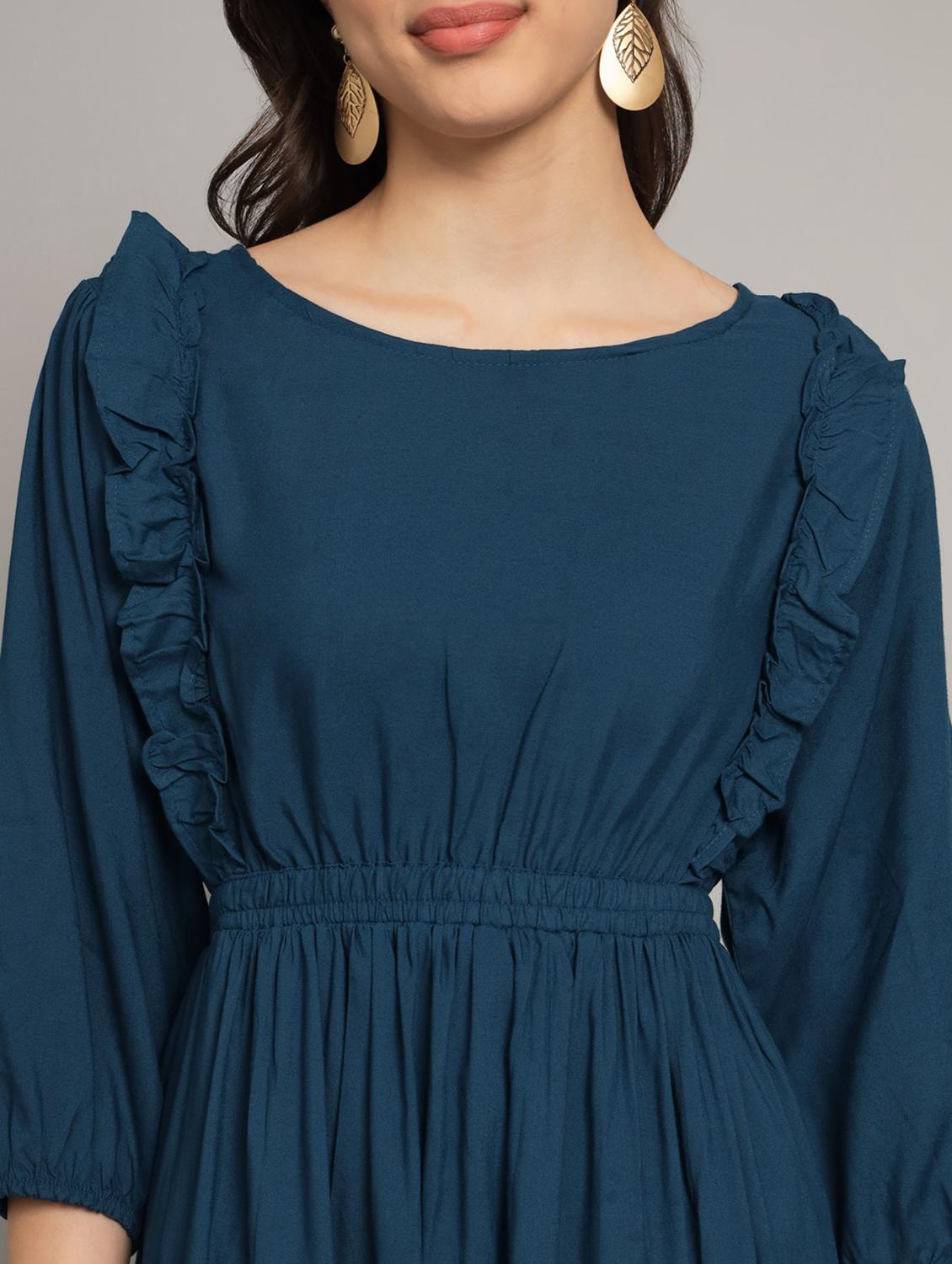 women solid three quarter sleeve tiered dress - 21975306 - Standard Image - 3
