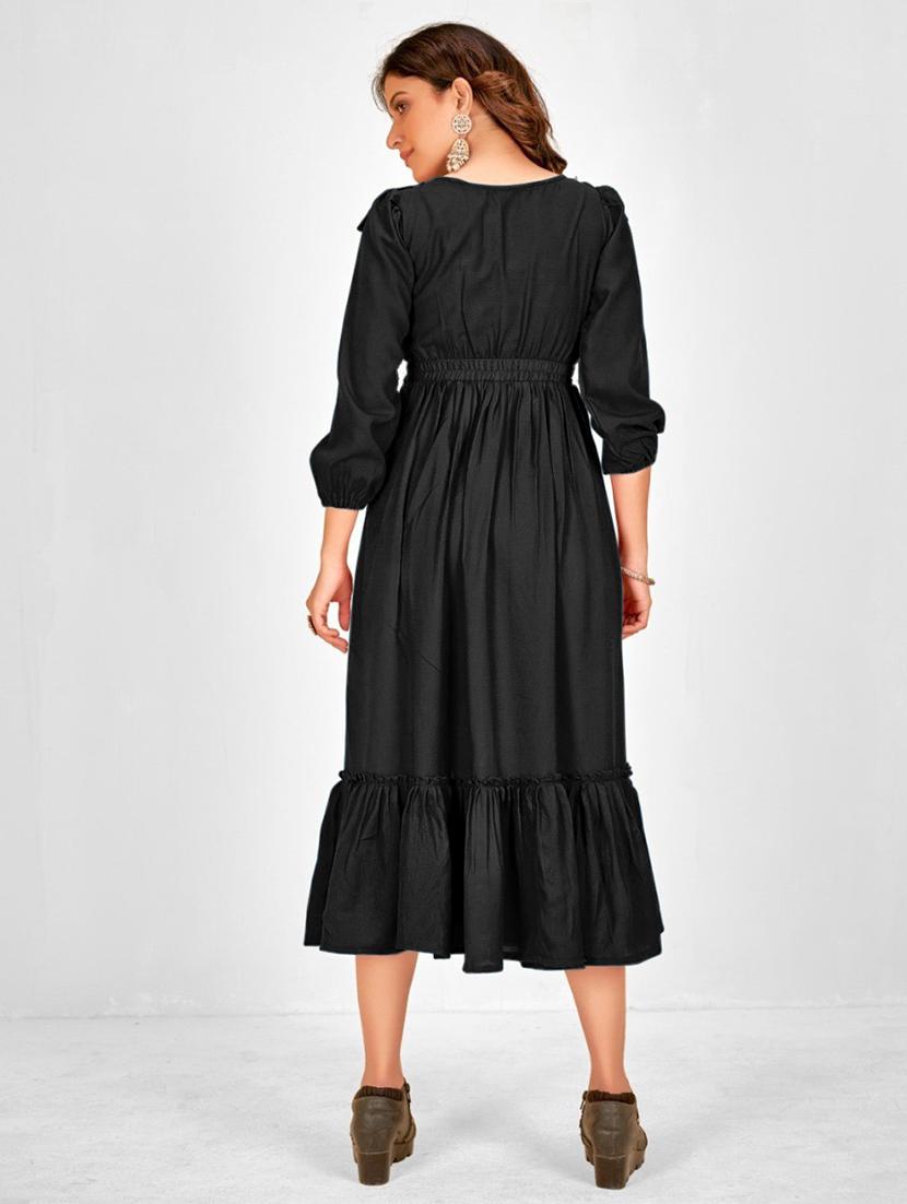 women solid three quarter sleeve tiered dress - 21975309 - Standard Image - 3