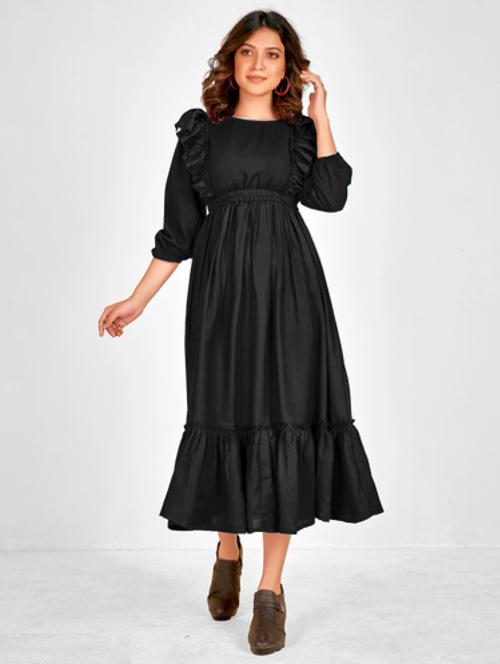women solid puff sleeve tiered dress - 21975311 - Standard Image - 0