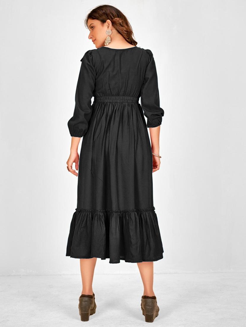 women solid puff sleeve tiered dress - 21975311 - Standard Image - 3