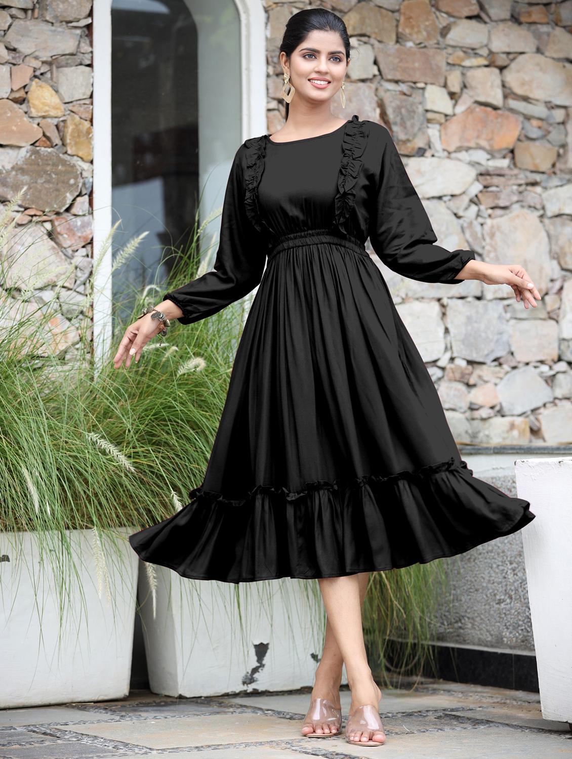 women solid three quarter sleeve tiered dress - 21975315 -  Zoom Image - 0
