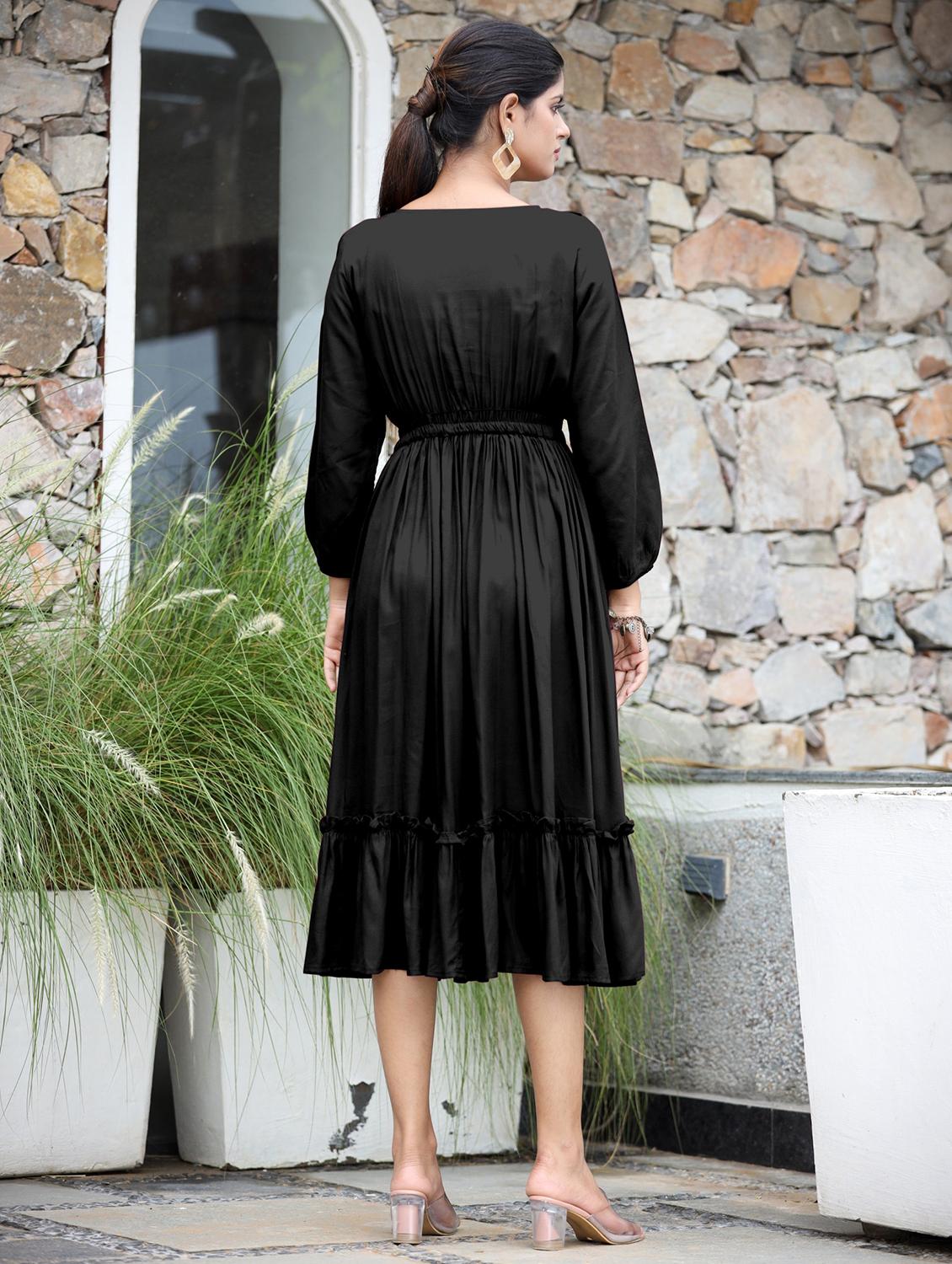 women solid three quarter sleeve tiered dress - 21975315 -  Standard Image - 3