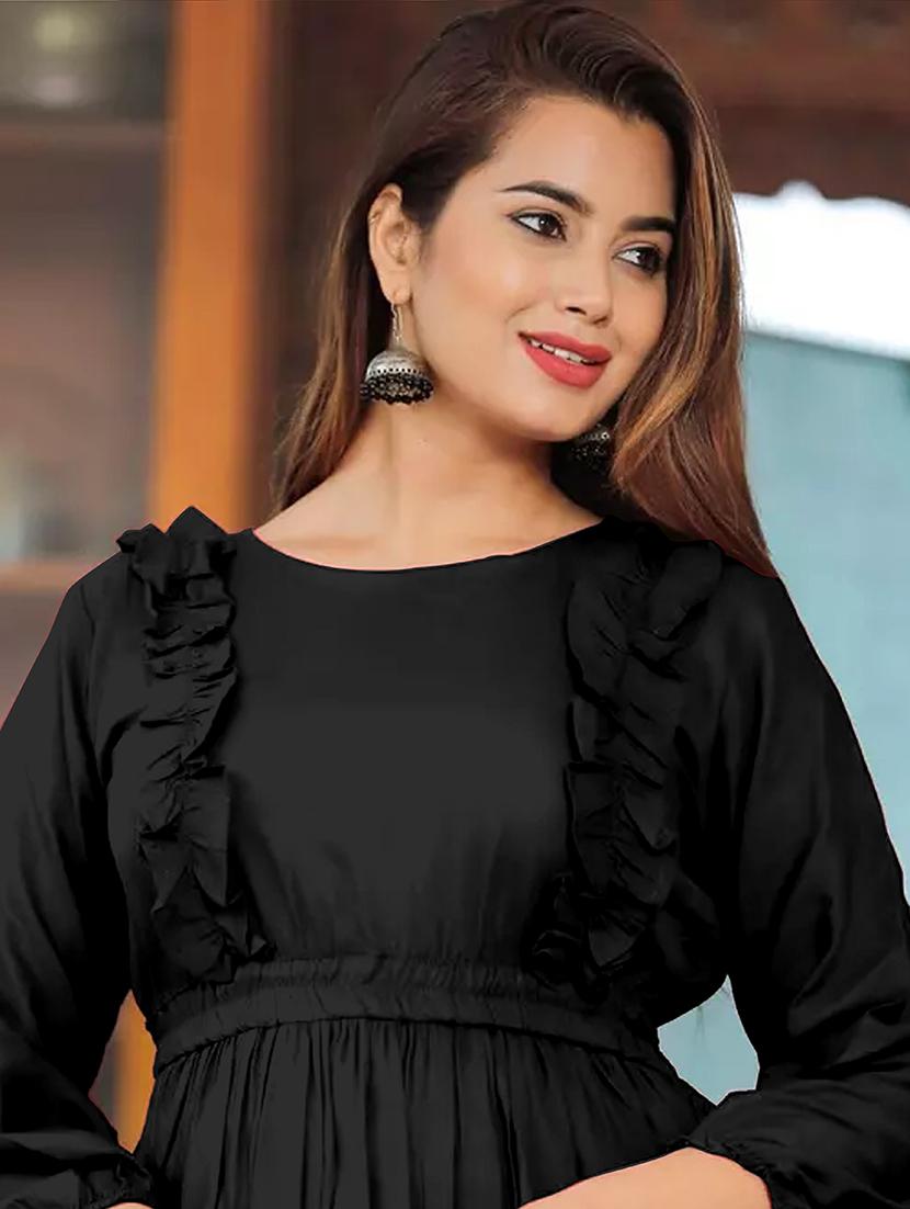 women solid three quarter sleeve tiered dress - 21975317 -  Standard Image - 3