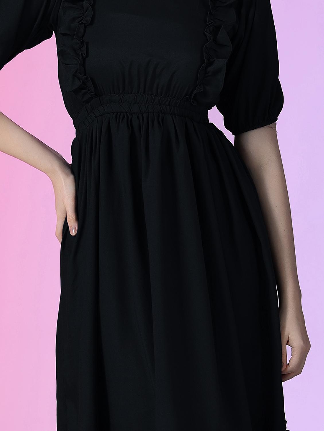 women solid puff sleeve tiered dress - 21975319 -  Standard Image - 3