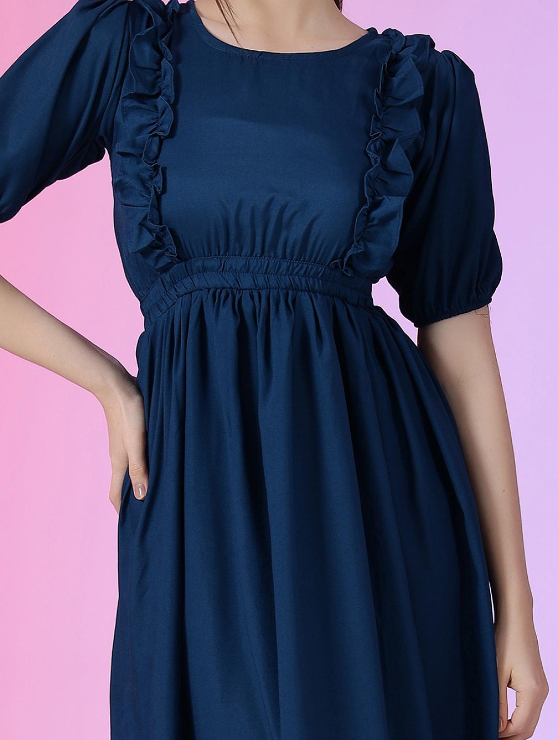 women solid puff sleeve tiered dress - 21975320 - Standard Image - 3