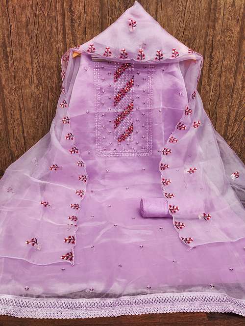 women solid with work embroidered unstitched suit set - 21975332 -  Standard Image - 0