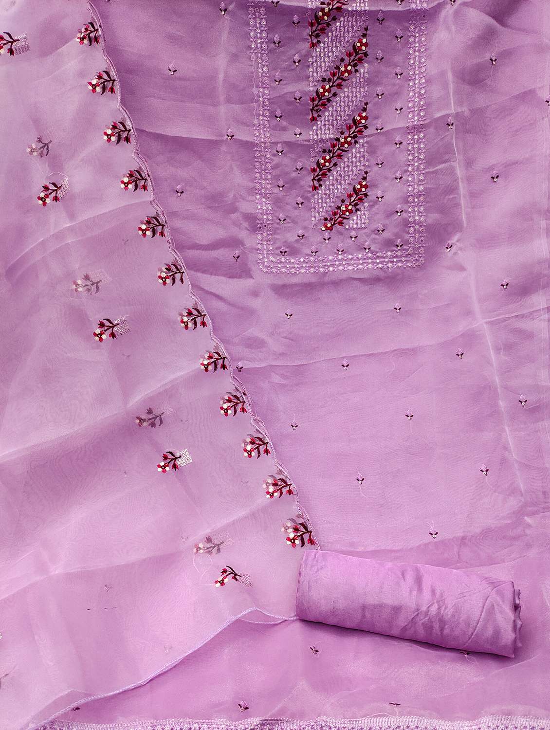 women solid with work embroidered unstitched suit set - 21975332 - Standard Image - 3