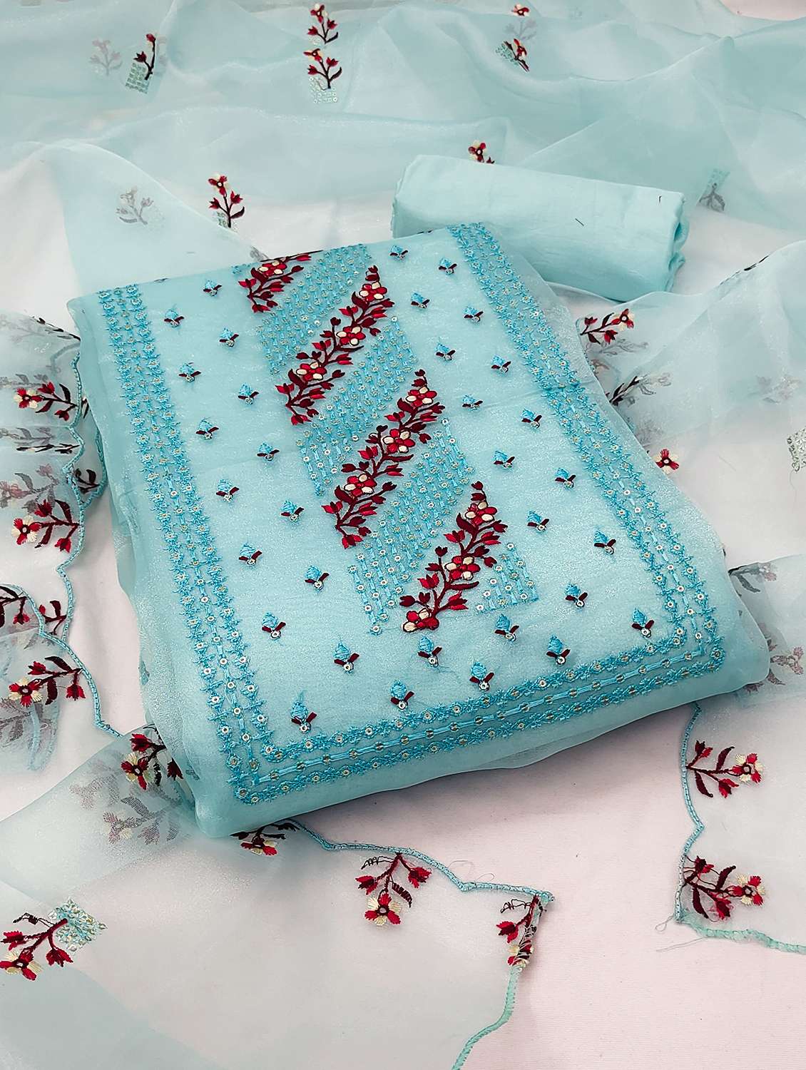 women solid with work embroidered unstitched suit set - 21975333 -  Standard Image - 3