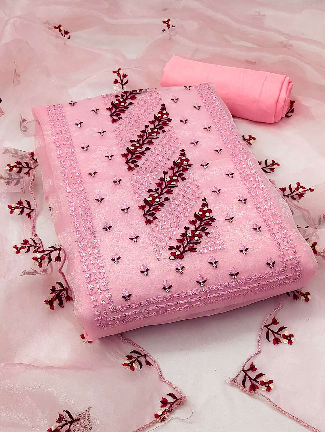 women solid with work embroidered unstitched suit set - 21975334 -  Standard Image - 3