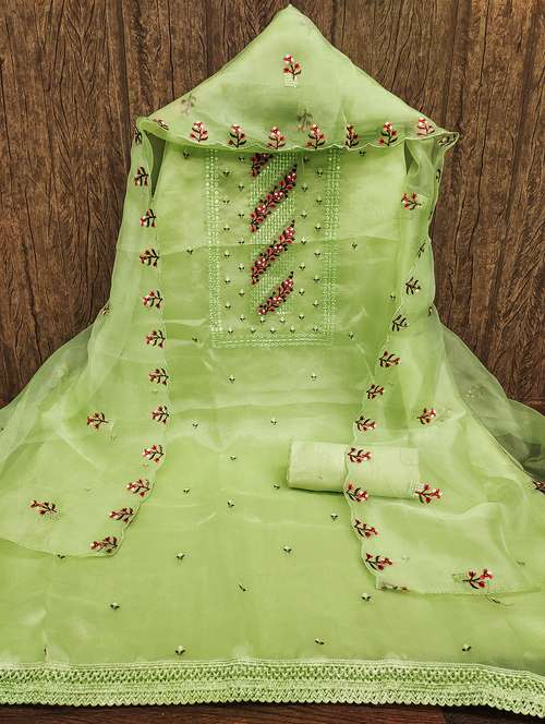 women solid with work embroidered unstitched suit set - 21975335 -  Standard Image - 0