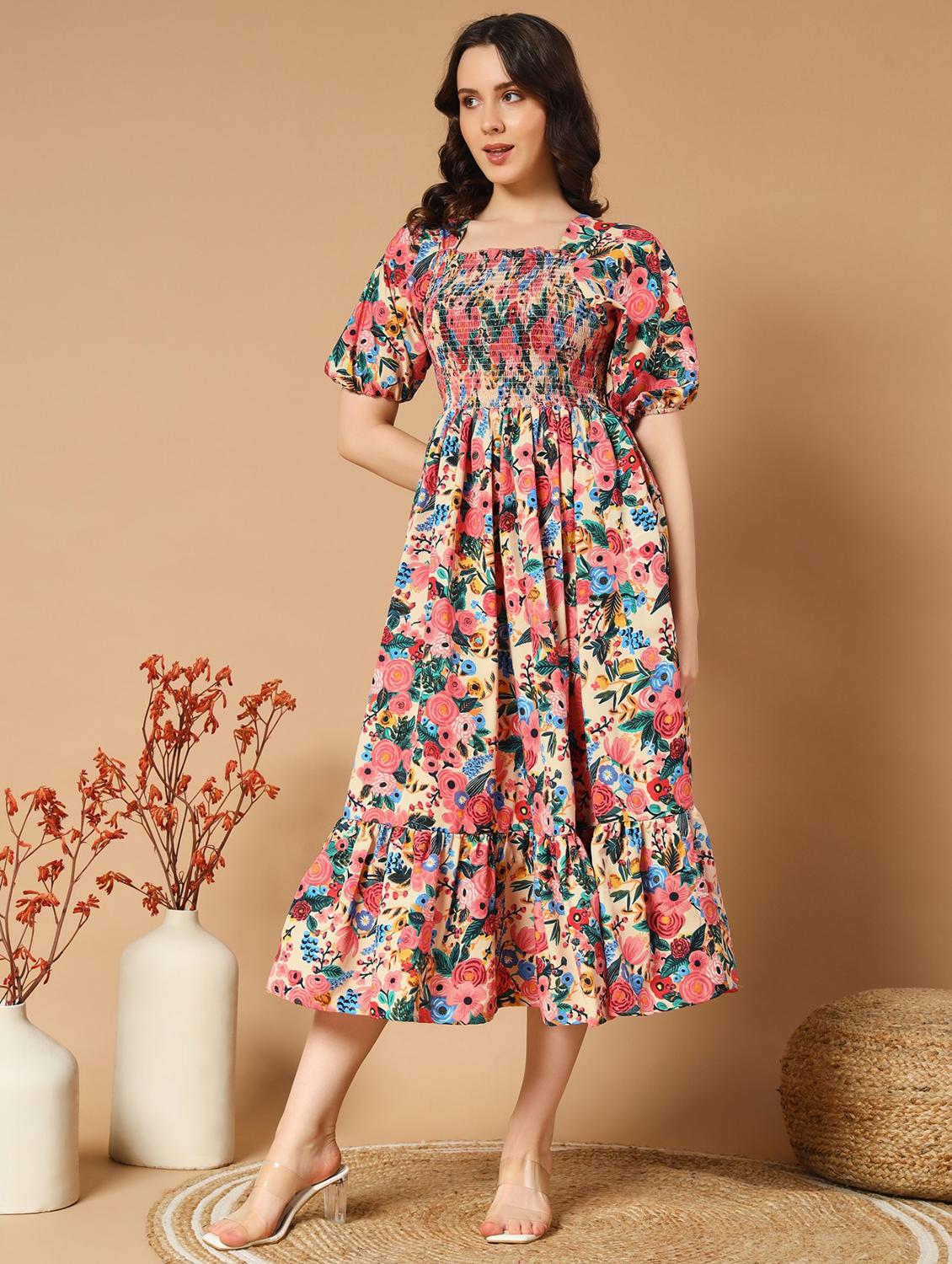 women floral print puff sleeve tiered dress - 21975411 -  Zoom Image - 0