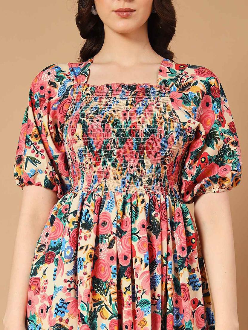 women floral print puff sleeve tiered dress - 21975411 - Standard Image - 3