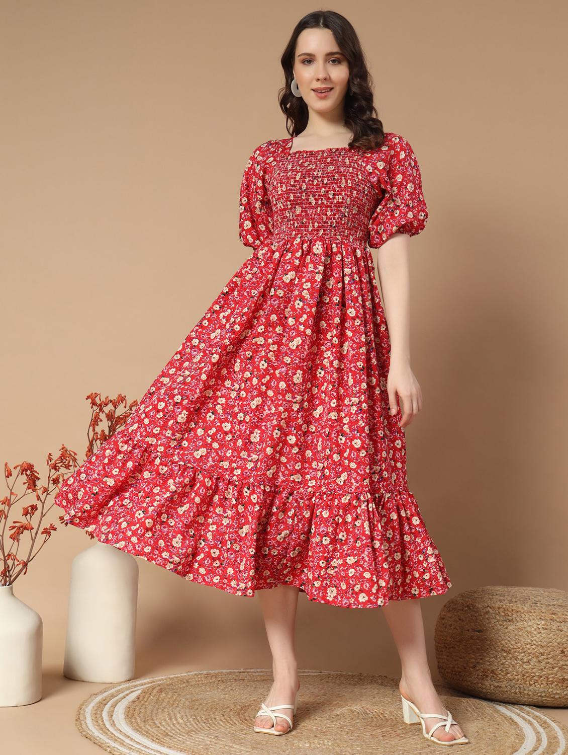 women floral print puff sleeve tiered dress - 21975414 -  Zoom Image - 0