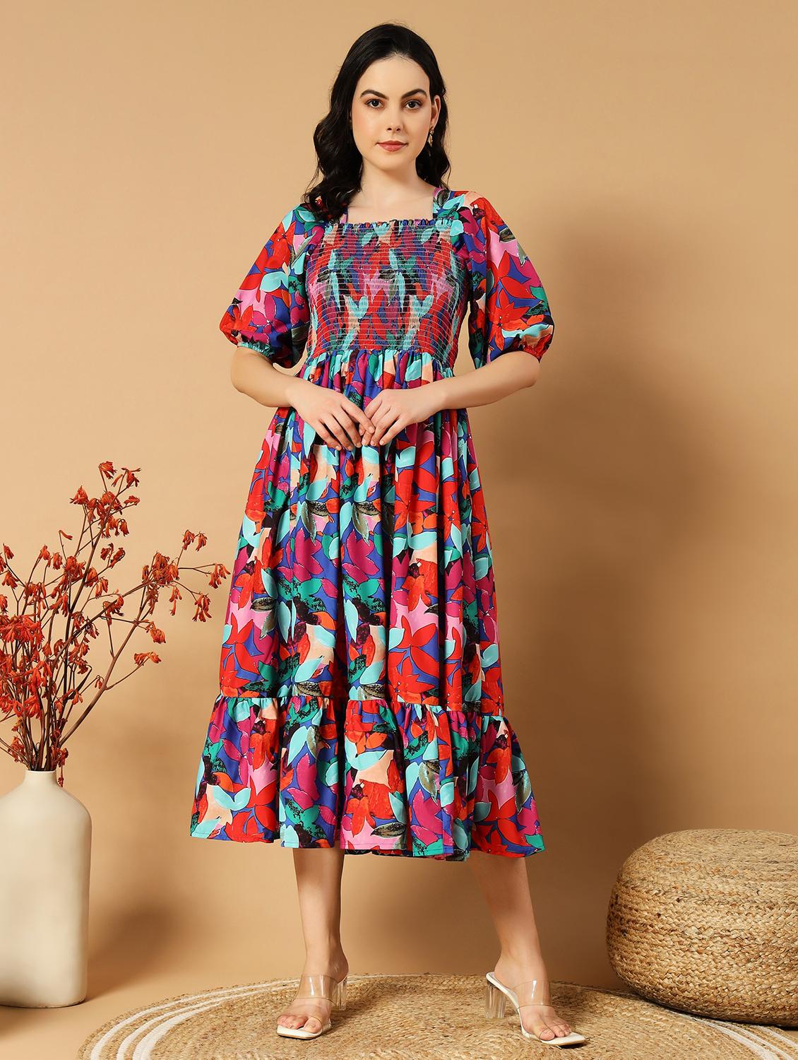 women floral print puff sleeve tiered dress - 21975416 -  Zoom Image - 0