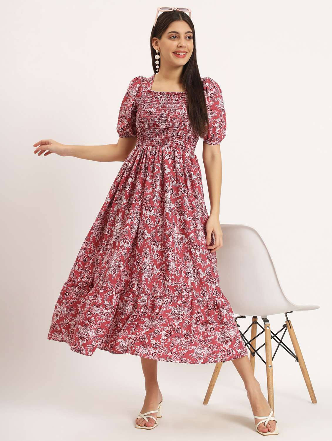 women floral print puff sleeve tiered dress - 21975434 -  Zoom Image - 0