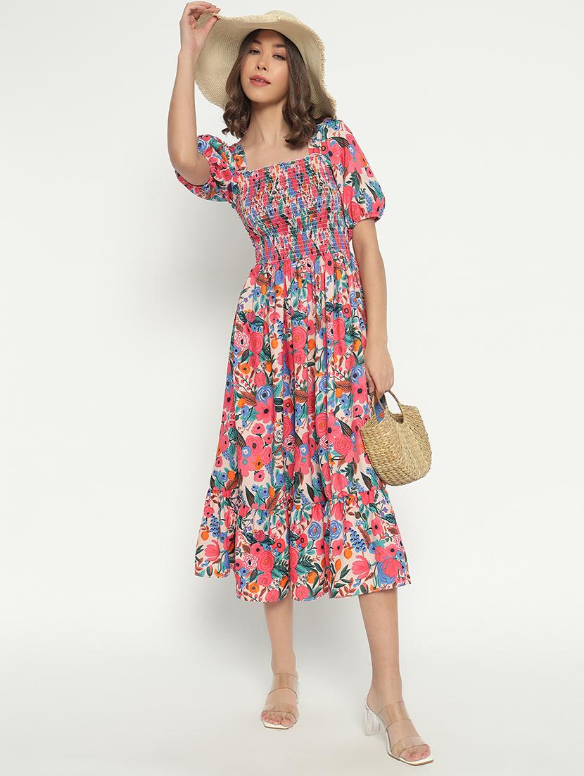 women printed puff sleeve tiered dress - 21975435 -  Zoom Image - 0