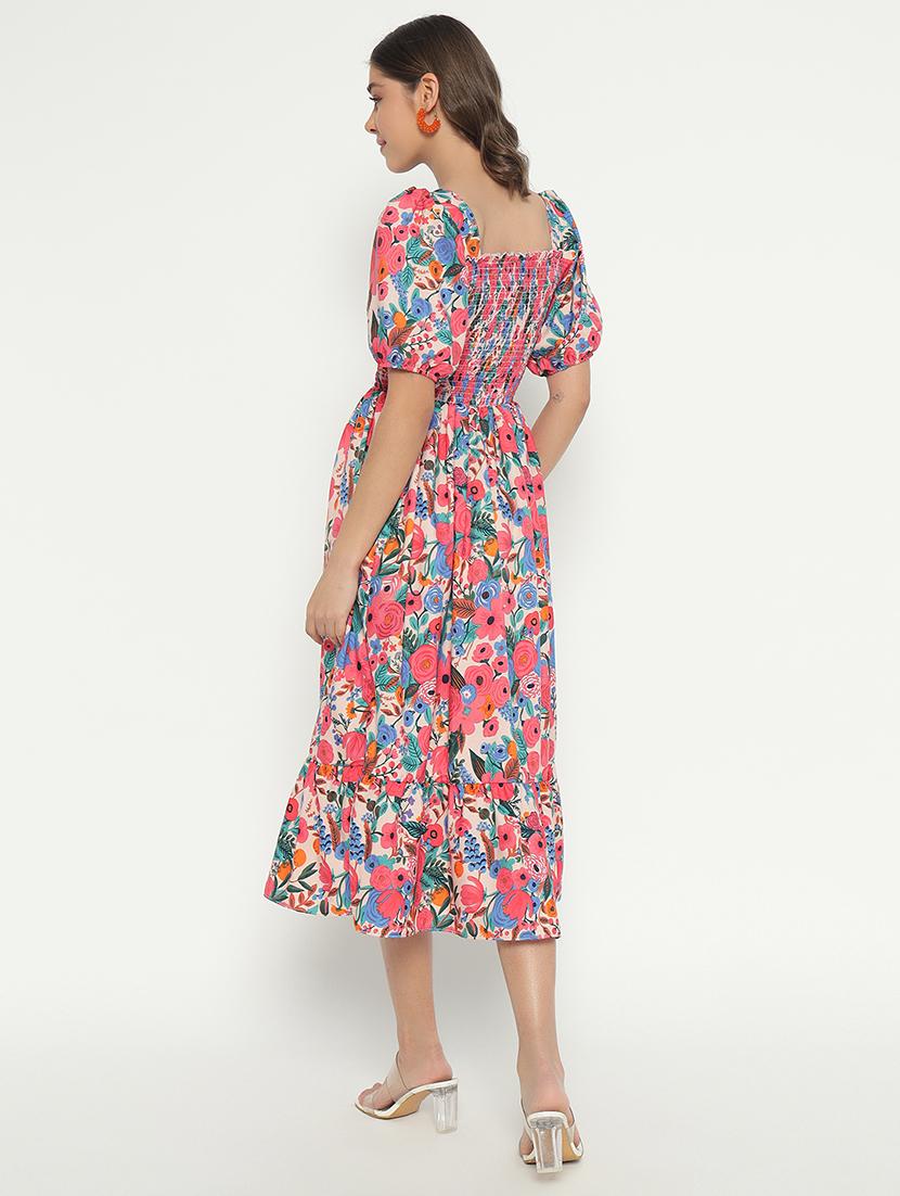 women printed puff sleeve tiered dress - 21975435 - Standard Image - 3