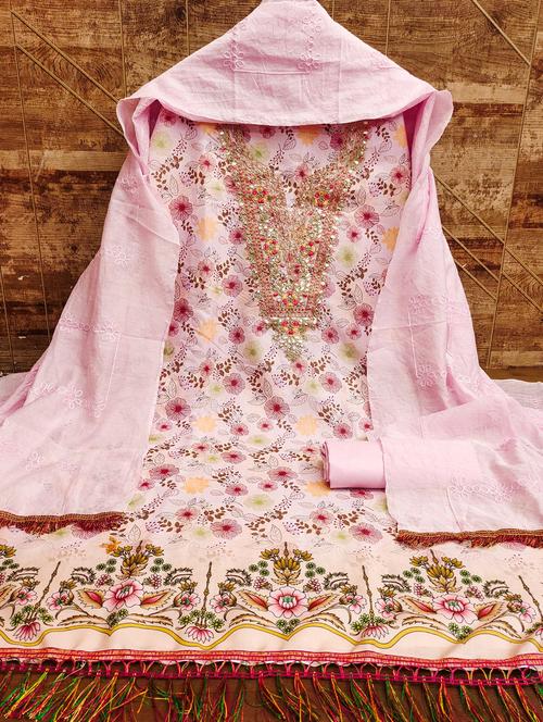 women printed embroidered unstitched suit set - 21975457 - Standard Image - 0