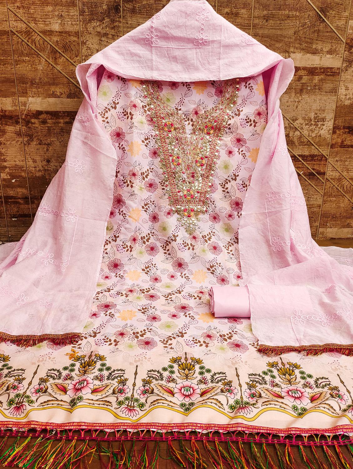 women printed embroidered unstitched suit set