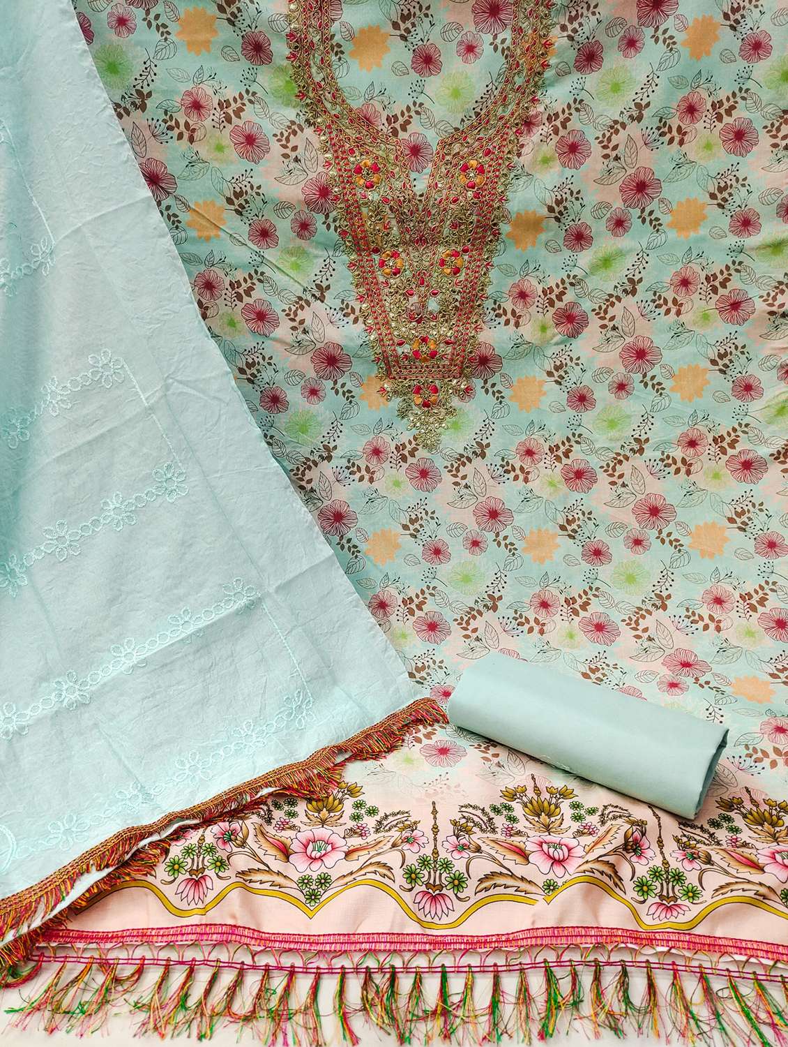 women printed embroidered unstitched suit set - 21975458 - Standard Image - 3