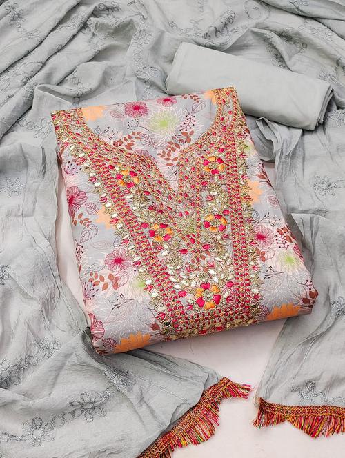 women printed embroidered unstitched suit set - 21975459 - Standard Image - 0