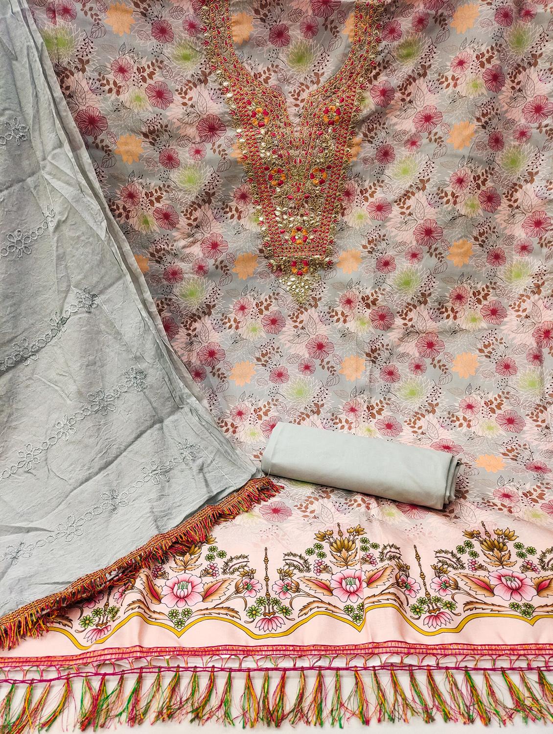 women printed embroidered unstitched suit set - 21975459 - Standard Image - 3
