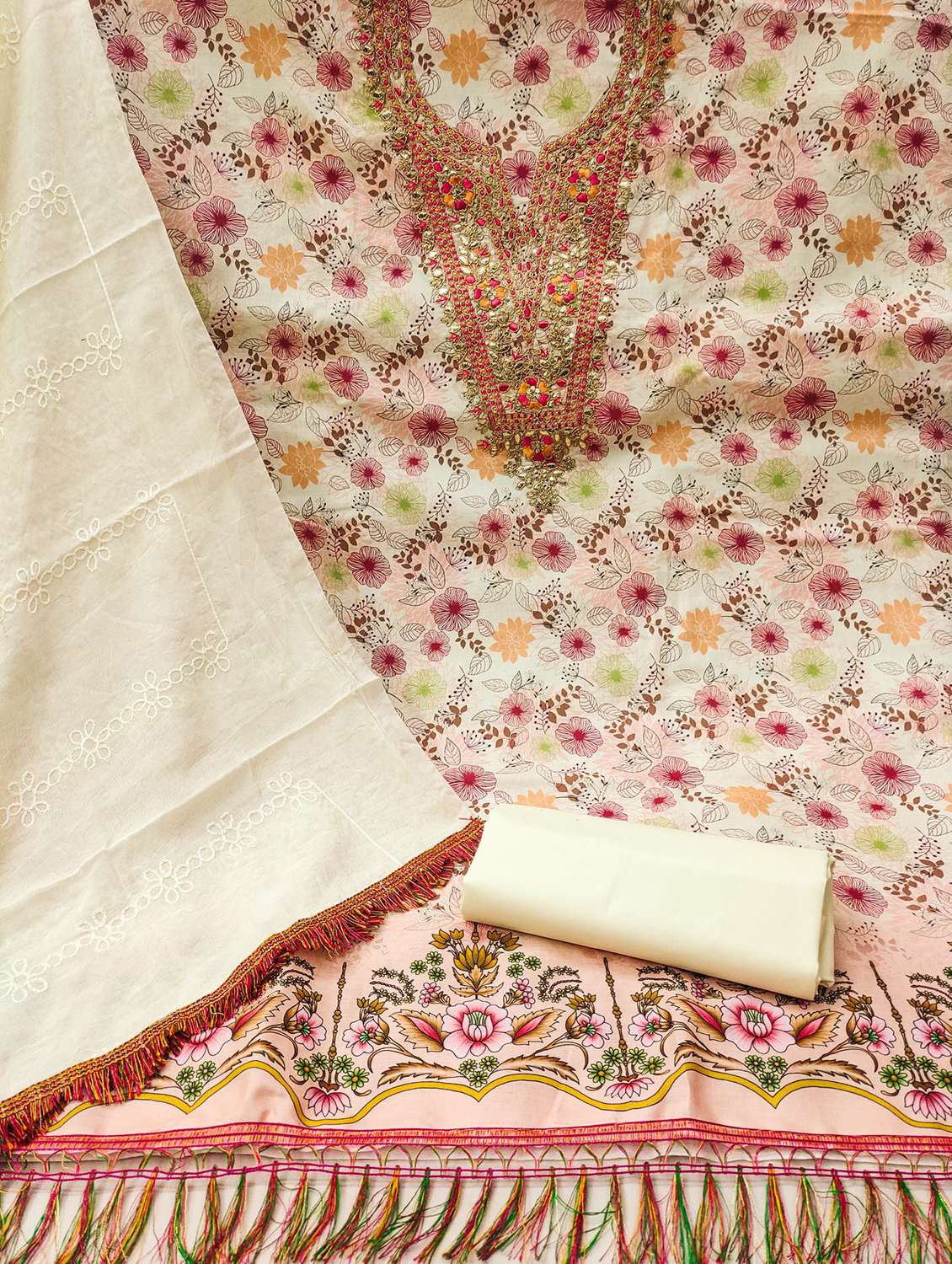 women printed embroidered unstitched suit set - 21975460 -  Standard Image - 3