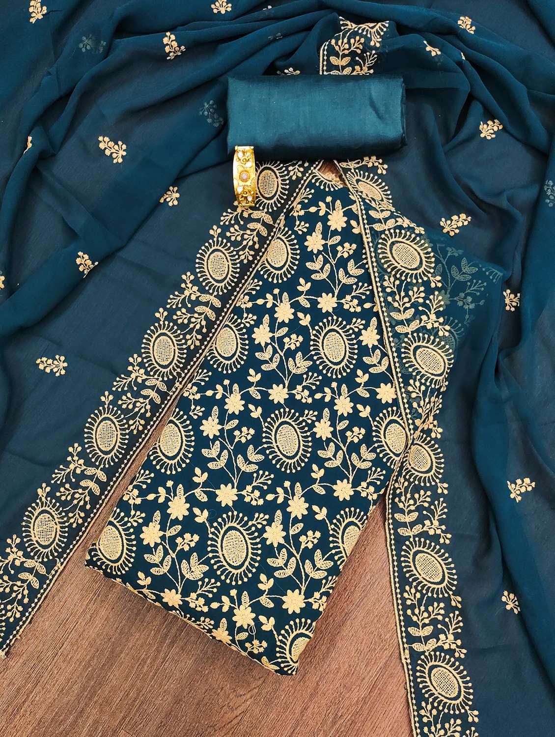 women solid with work embroidered unstitched suit set