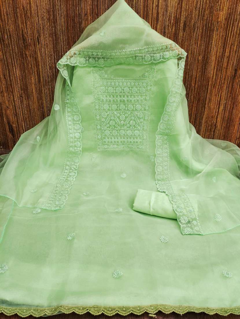 women solid with work embroidered unstitched suit set