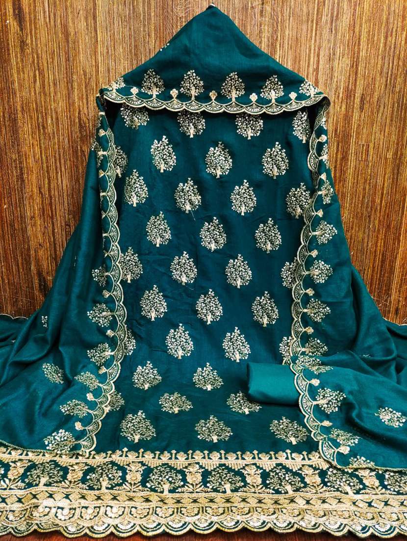 women solid with work embroidered unstitched suit set