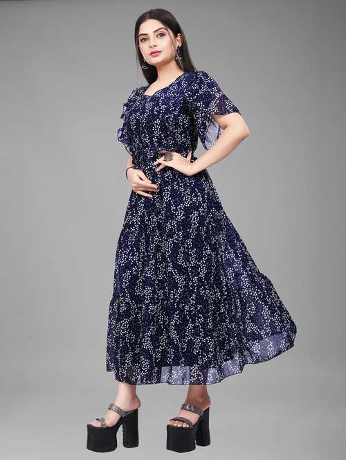 women printed puff sleeve tiered dress - 21975576 -  Standard Image - 0