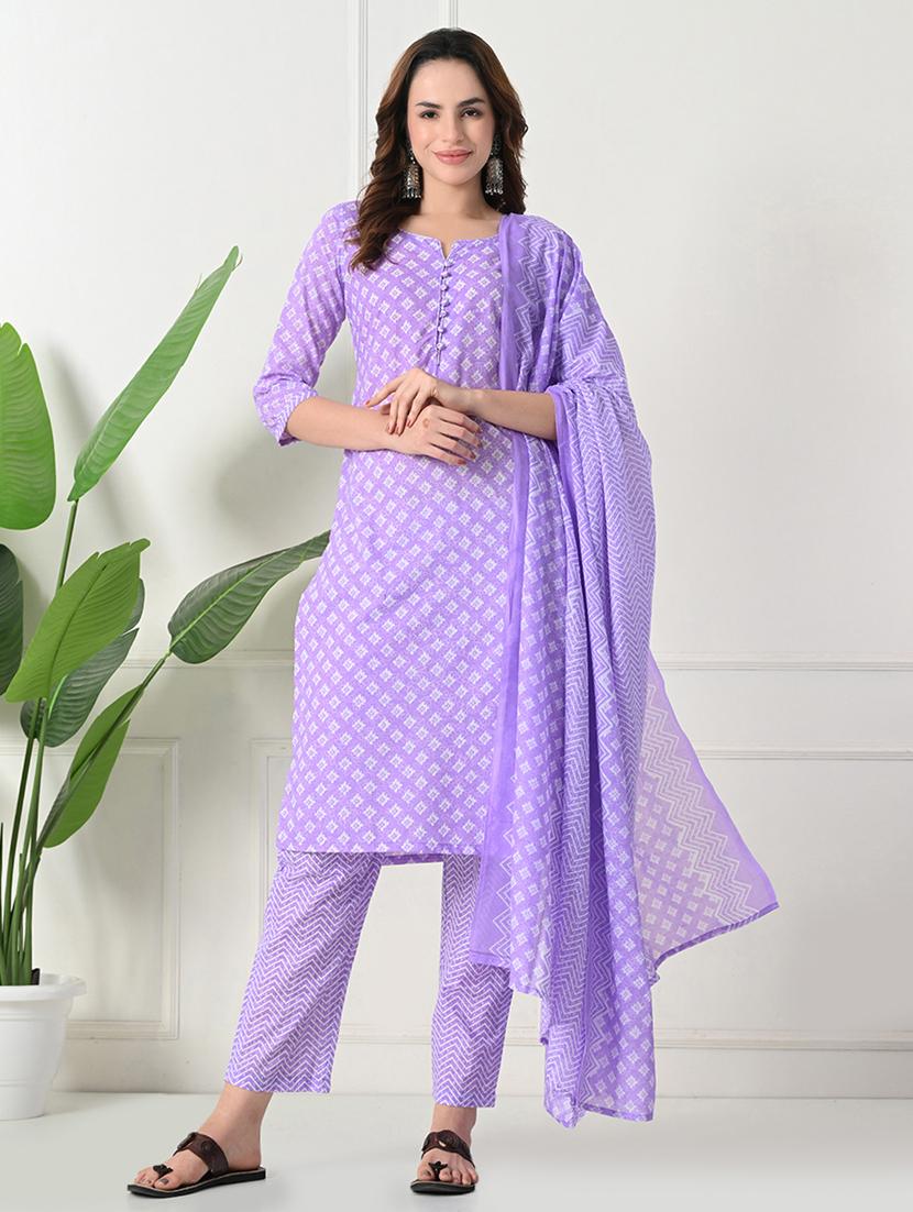 women three quarter sleeve kurta pant with dupatta set - 21975595 -  Zoom Image - 0