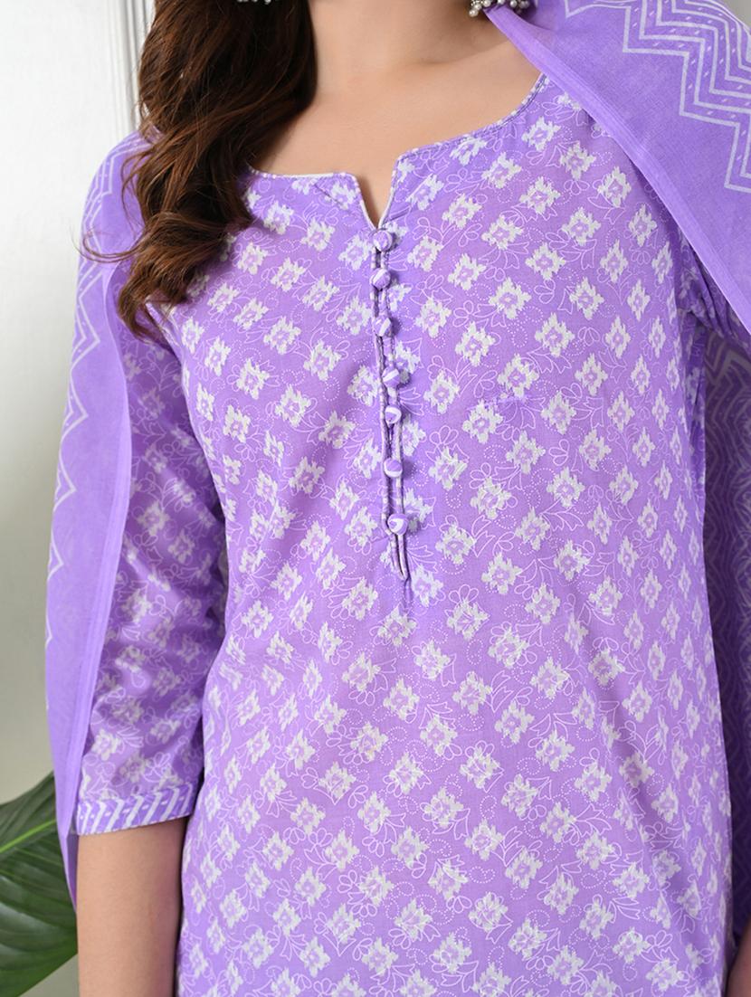 women three quarter sleeve kurta pant with dupatta set - 21975595 - Standard Image - 3