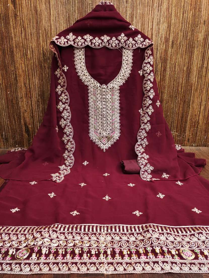 women solid with work embroidered unstitched suit set