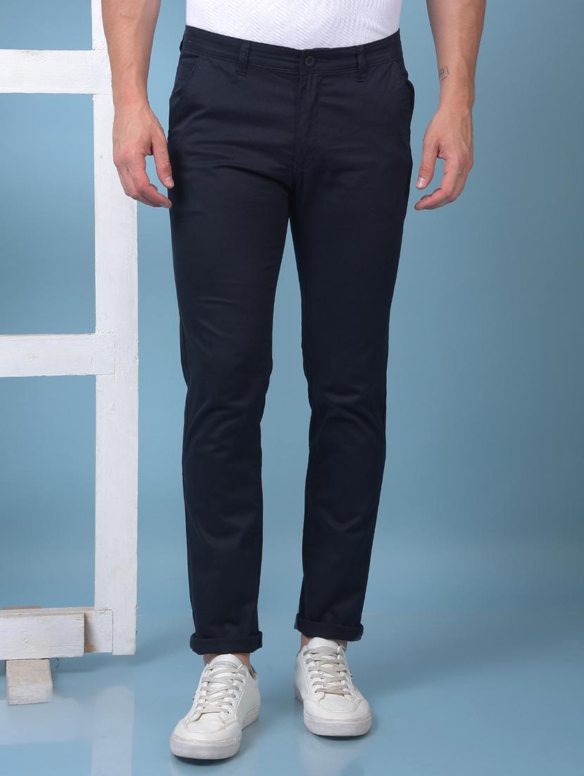 men solid mid rise flat front casual chinos 